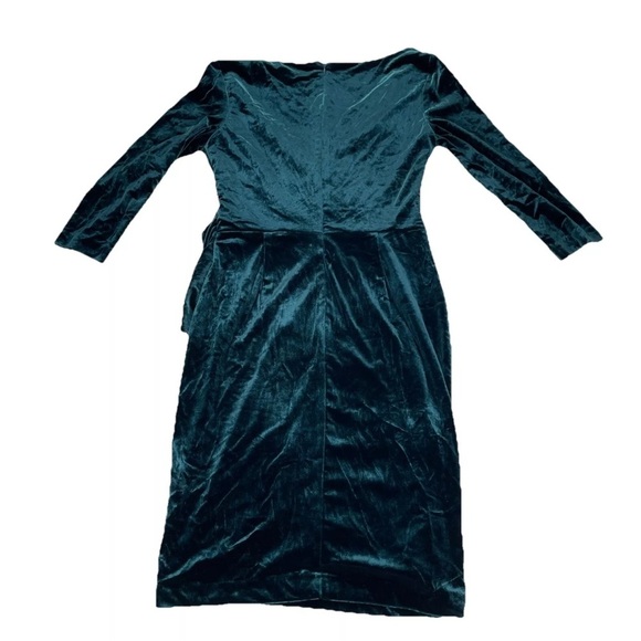 Betsey Johnson Velvet Wrap Dress Green V Neck Sz 10 Long Sleeve Midi Sexy - Picture 3 of 12